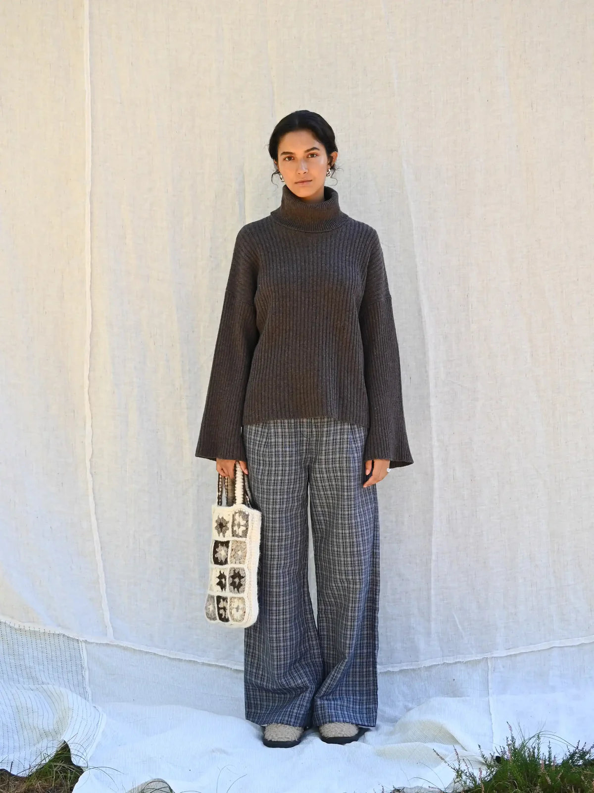 Ellen Cashmere T-Neck Sweater | Dark Brown