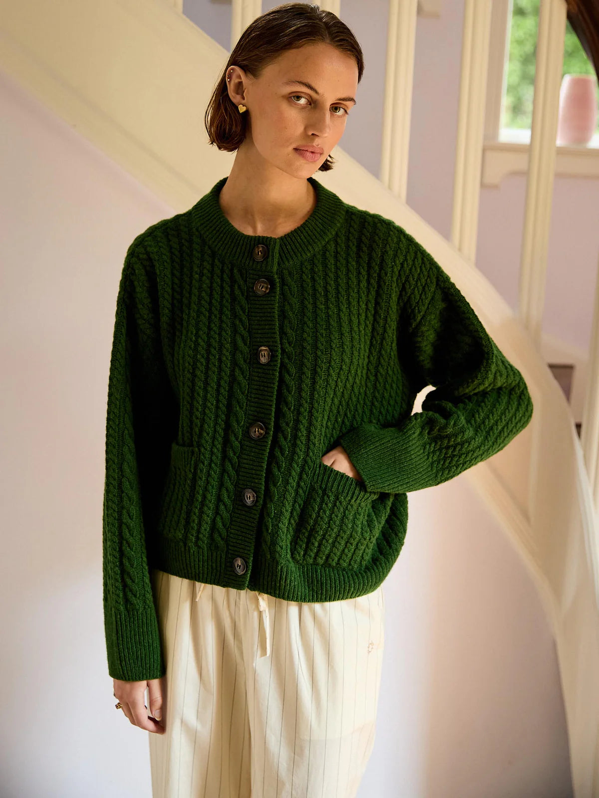 Gertrud Cable Cardigan | Cactus Green