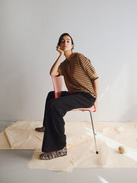 Proem Parades Lullu Knit Stripe Polo | Camel & Navy
