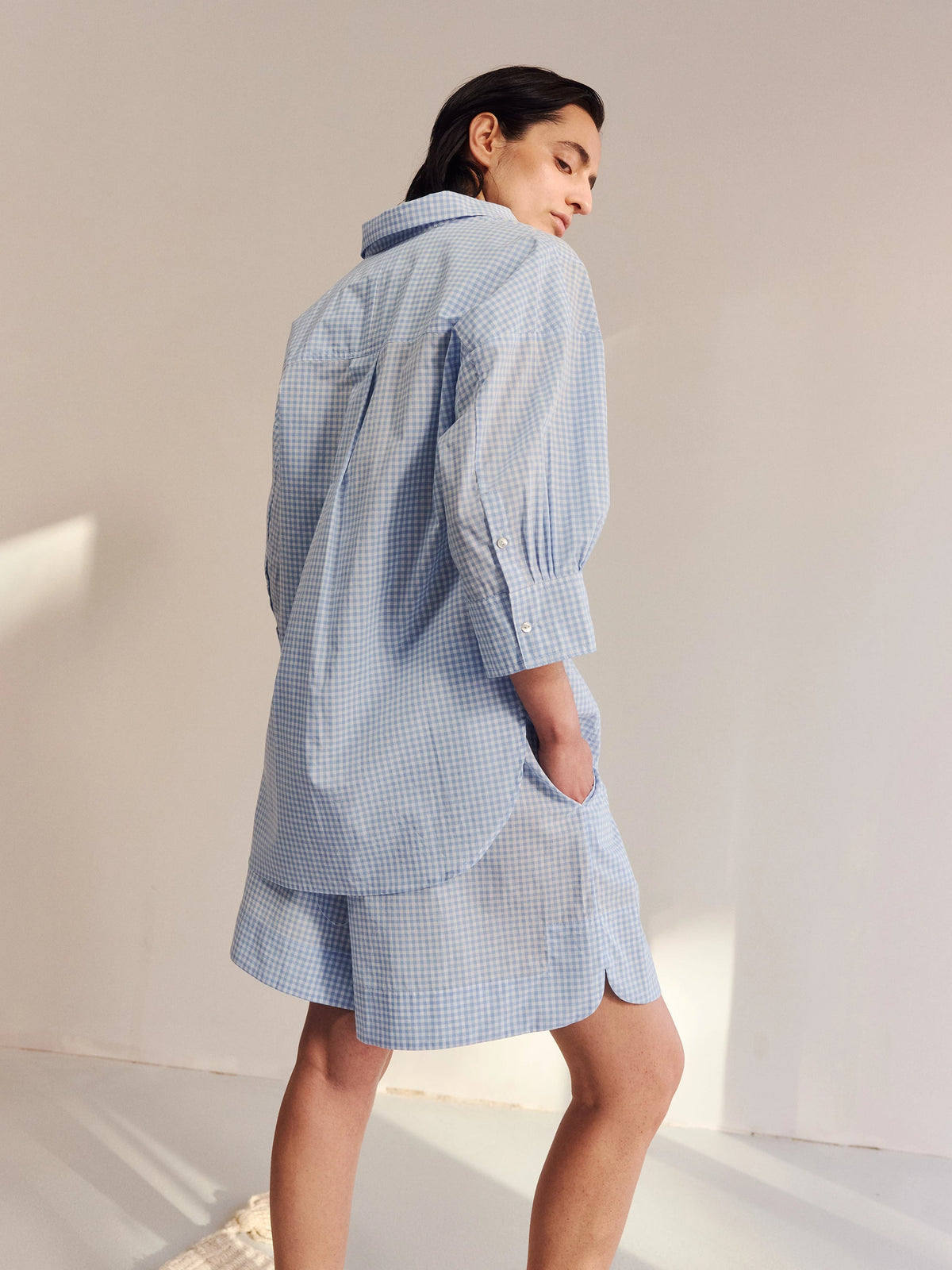 Proem Parades Claire Check SS Shirt | White & Baby Blue Check