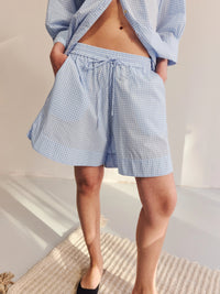 Proem Parades Claire Check Shorts | White & Baby Blue Check