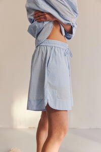 Proem Parades Claire Check Shorts | White & Baby Blue Check