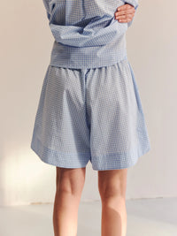 Proem Parades Claire Check Shorts | White & Baby Blue Check