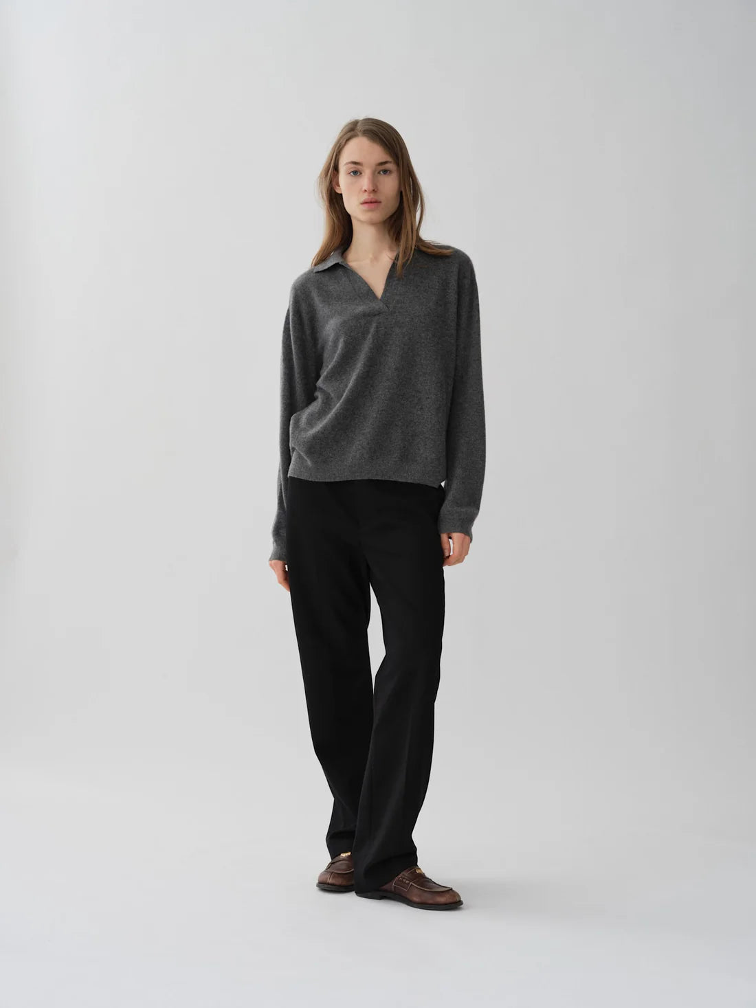 People's Republic of Cashmere  | Oversized Collar V-Neck | Heather Grey