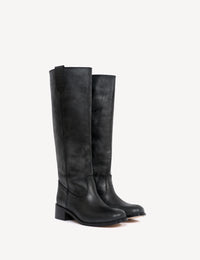 Dico Copenhagen Ann Gaucho Boot | Escovado Leather Charcoal Black