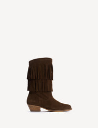 Dico Copenhagen Celina Fringes Boot | Dark Brown Calf Suede