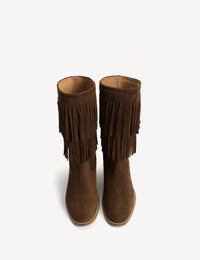 Dico Copenhagen Celina Fringes Boot | Dark Brown Calf Suede