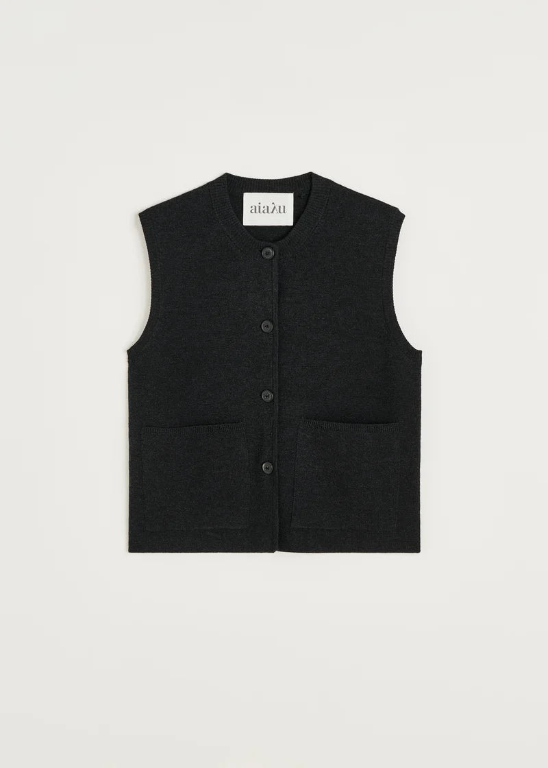 Aiayu Elva Vest - Pure Merino Uld | Antracite