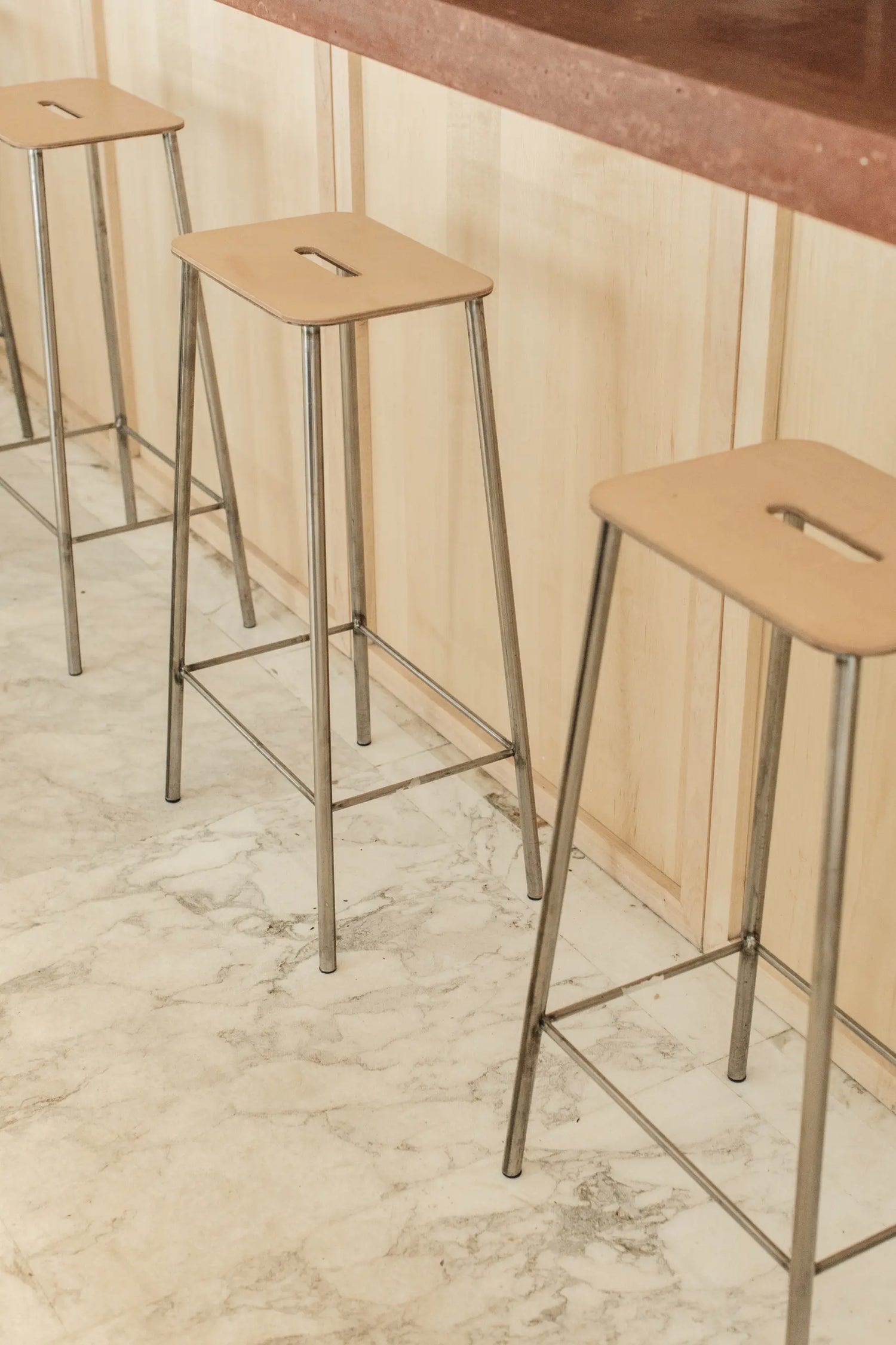 Frama Adam Stool | Raw Steel/Natural Leather | H65