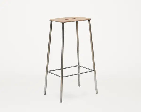 Frama Adam Stool | Raw Steel/Natural Leather | H76