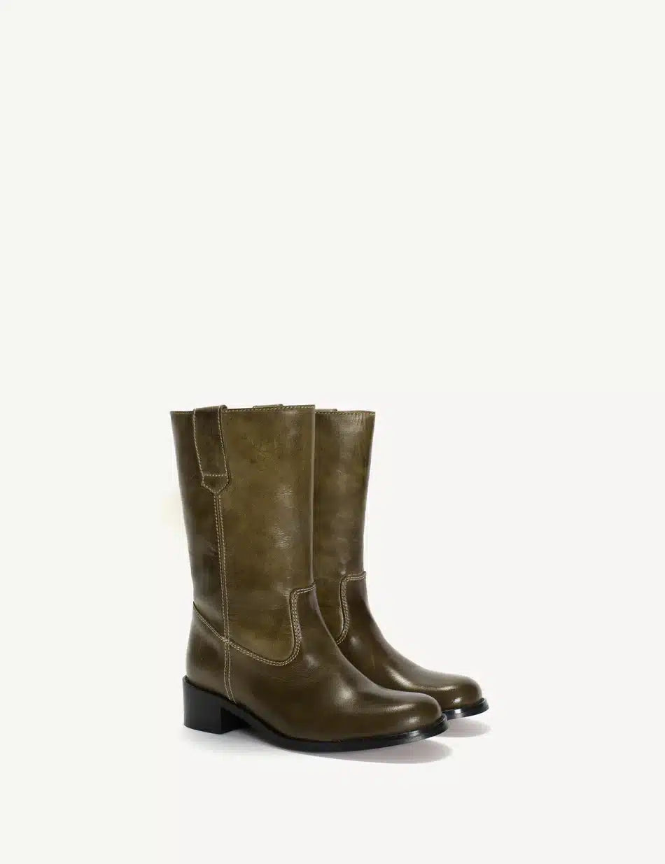 Dico Copenhagen Julia Gaucho Boot | Army Green Escovado Leather