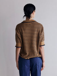 Proem Parades Lullu Knit Stripe Polo | Camel & Navy