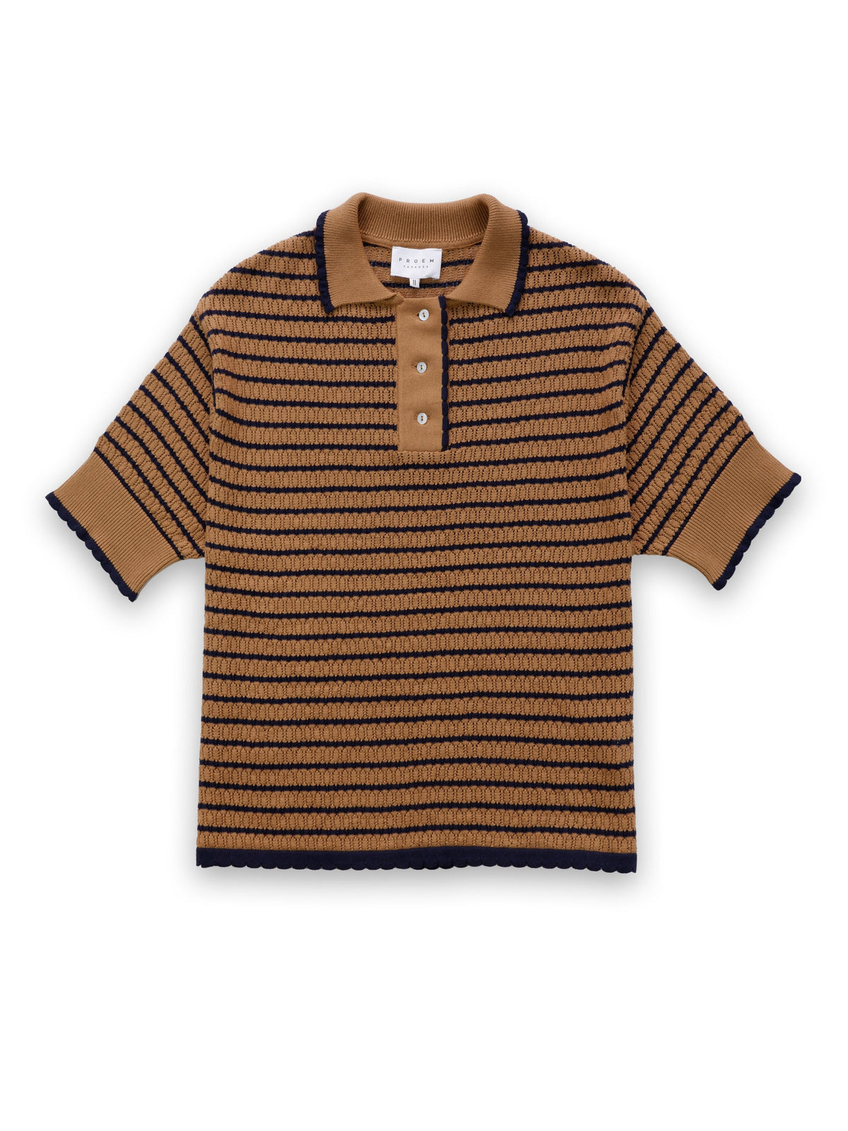 Proem Parades Lullu Knit Stripe Polo | Camel & Navy