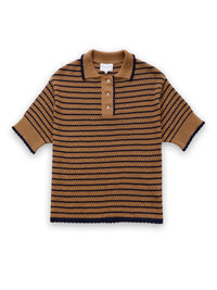 Proem Parades Lullu Knit Stripe Polo | Camel & Navy
