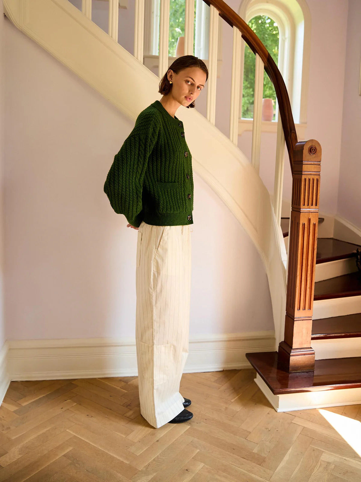 Gertrud Cable Cardigan | Cactus Green