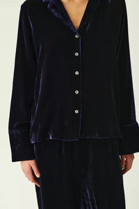 Rue de Tokyo Sidney Shirt Silk Velvet | Dark Navy