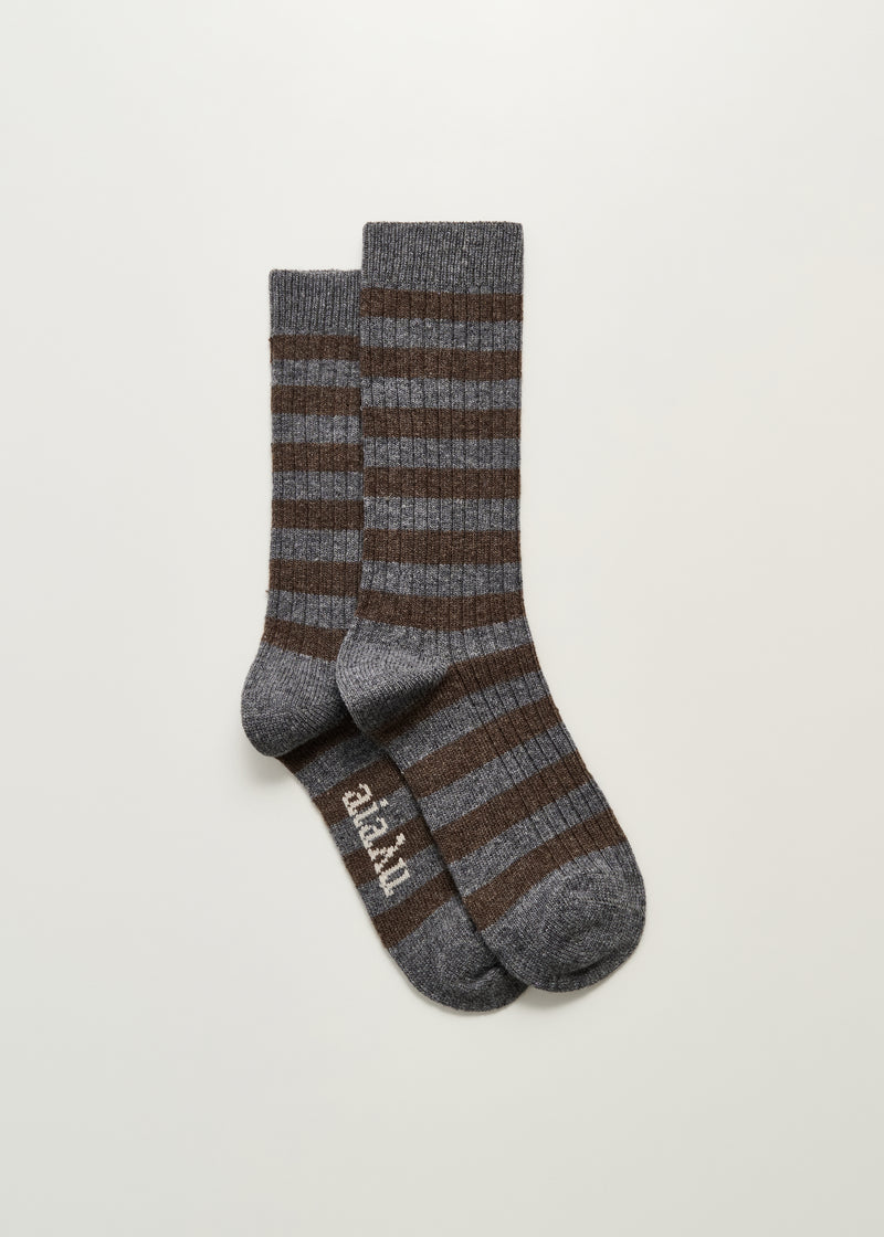 Aiayu Striped Cashmere Sock | Mix Grey
