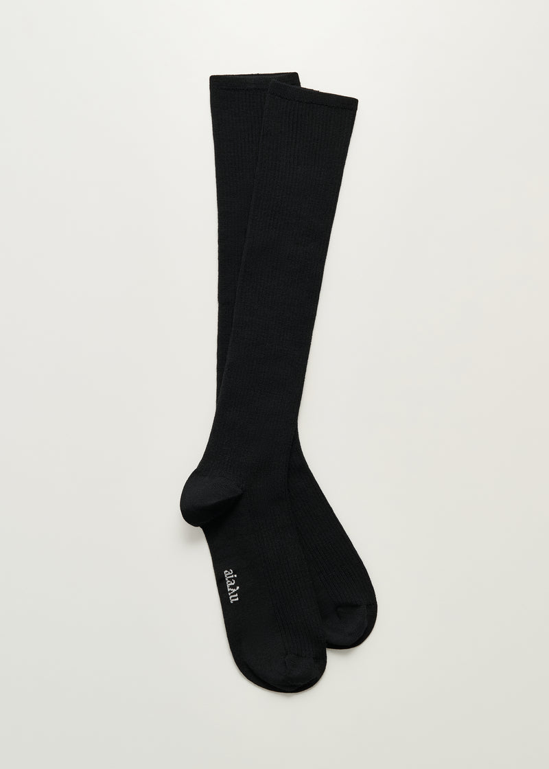 Aiayu Wool Knee Socks | Black | Knælange Uldstrømper