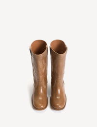 Dico Copenhagen Julia Gaucho Boot with Western Stitchings in Dark Tan Escovado Leather