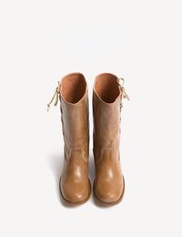 Dico Copenhagen Julia Gaucho Boot with laces | Escovado Leather Dark Tan