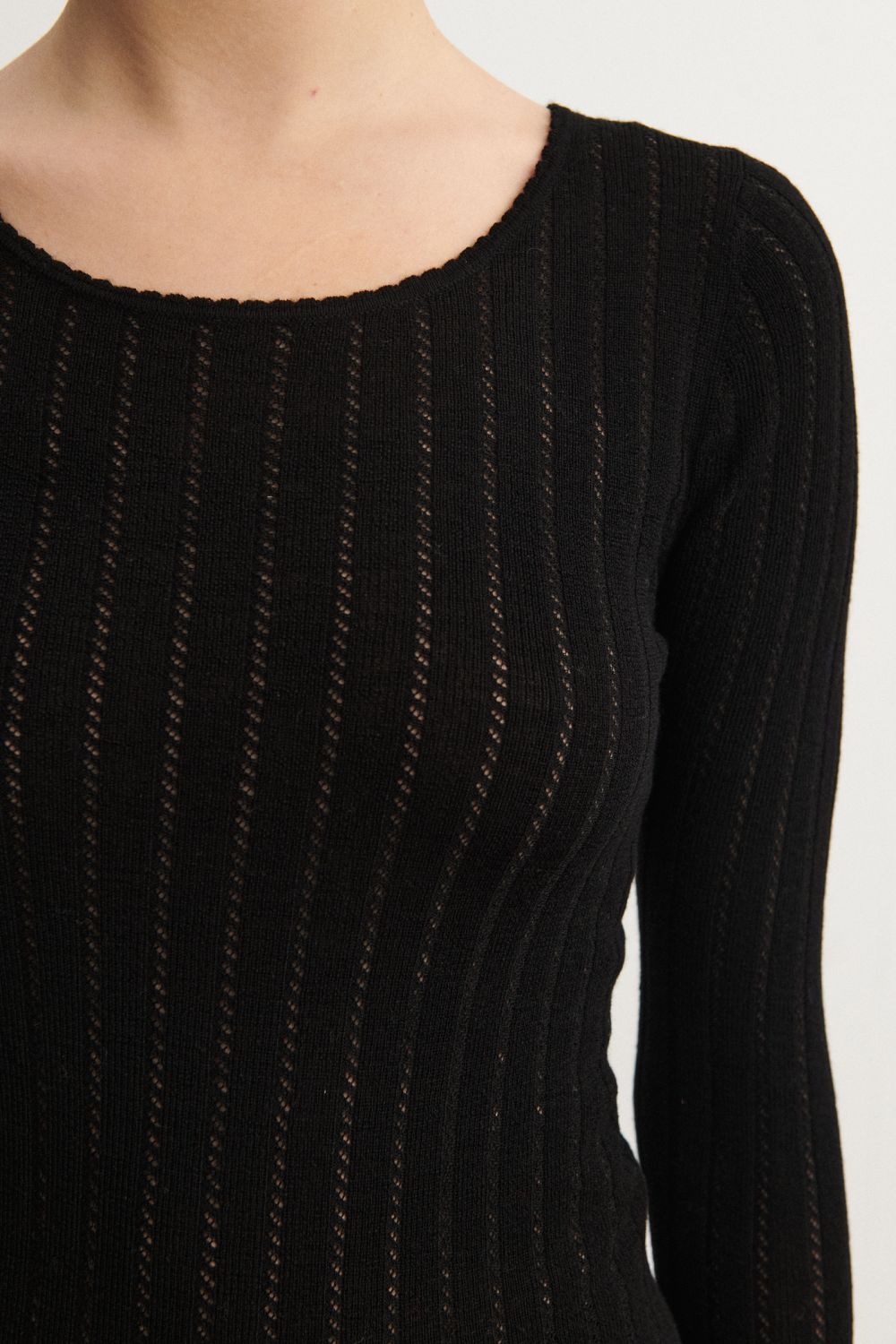 FUB Long Sleeve Pointelle Tee | Black