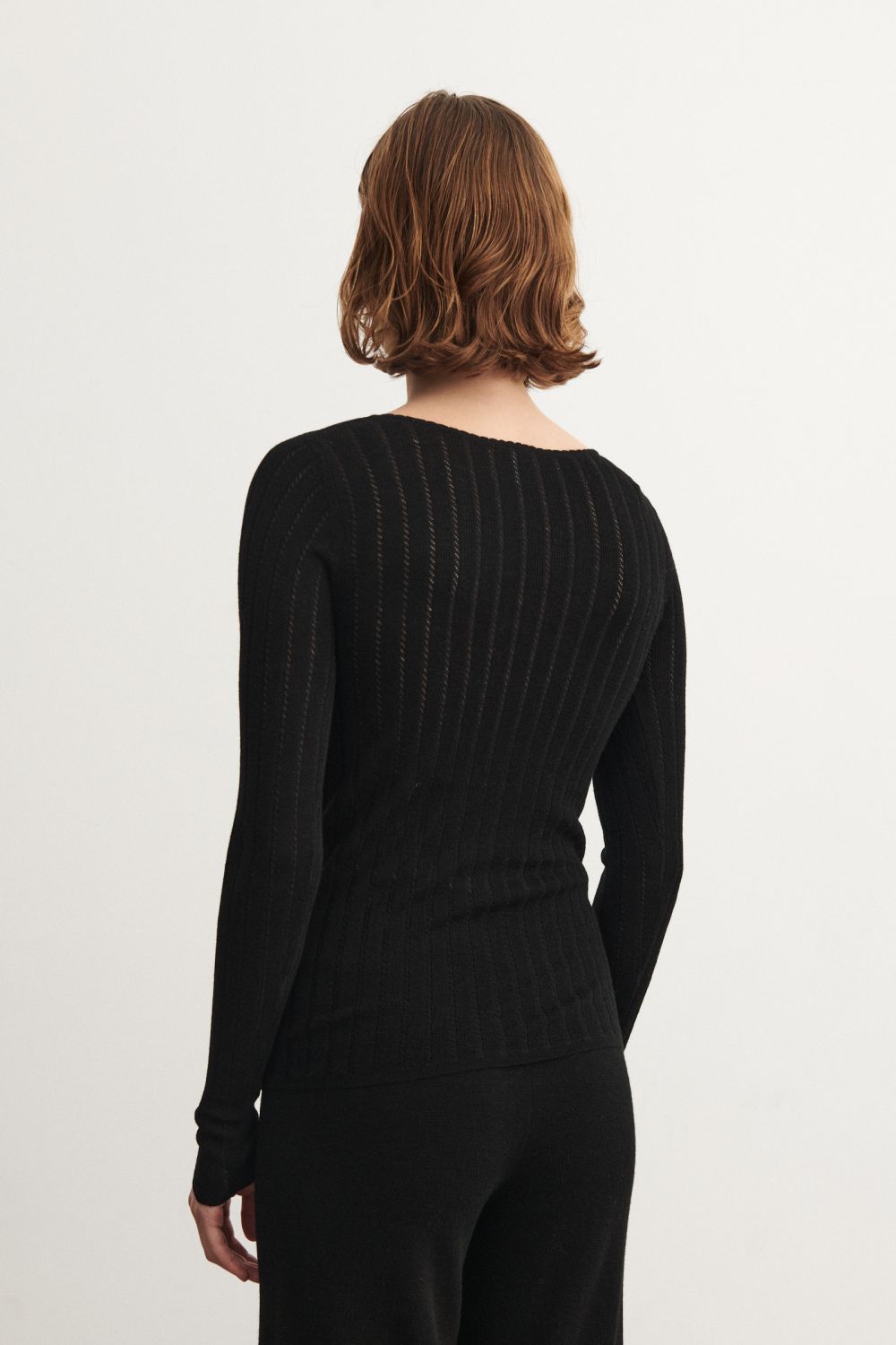 FUB Long Sleeve Pointelle Tee | Black