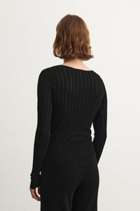 FUB Long Sleeve Pointelle Tee | Black