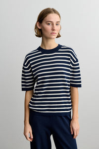 FUB | Striped Tee Dark Navy / Ecru | 100% økologisk bomuld