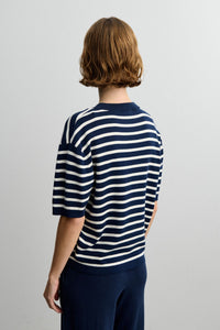 FUB | Striped Tee Dark Navy / Ecru | 100% økologisk bomuld