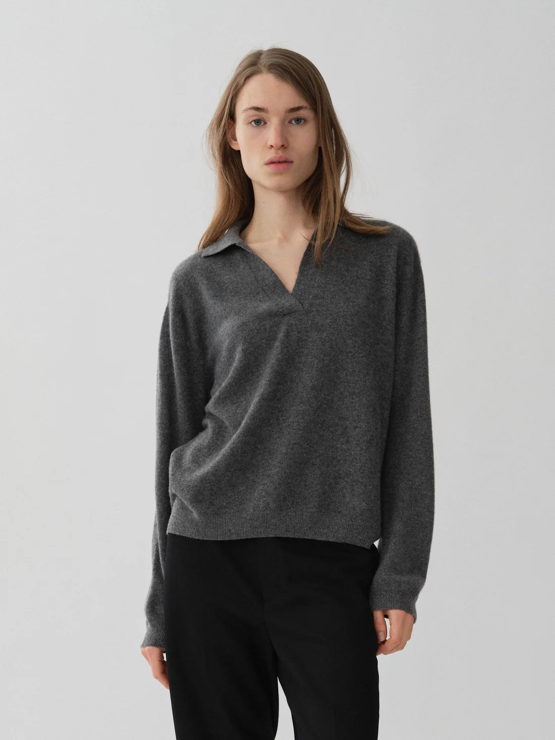 People's Republic of Cashmere  | Oversized Collar V-Neck | Heather Grey