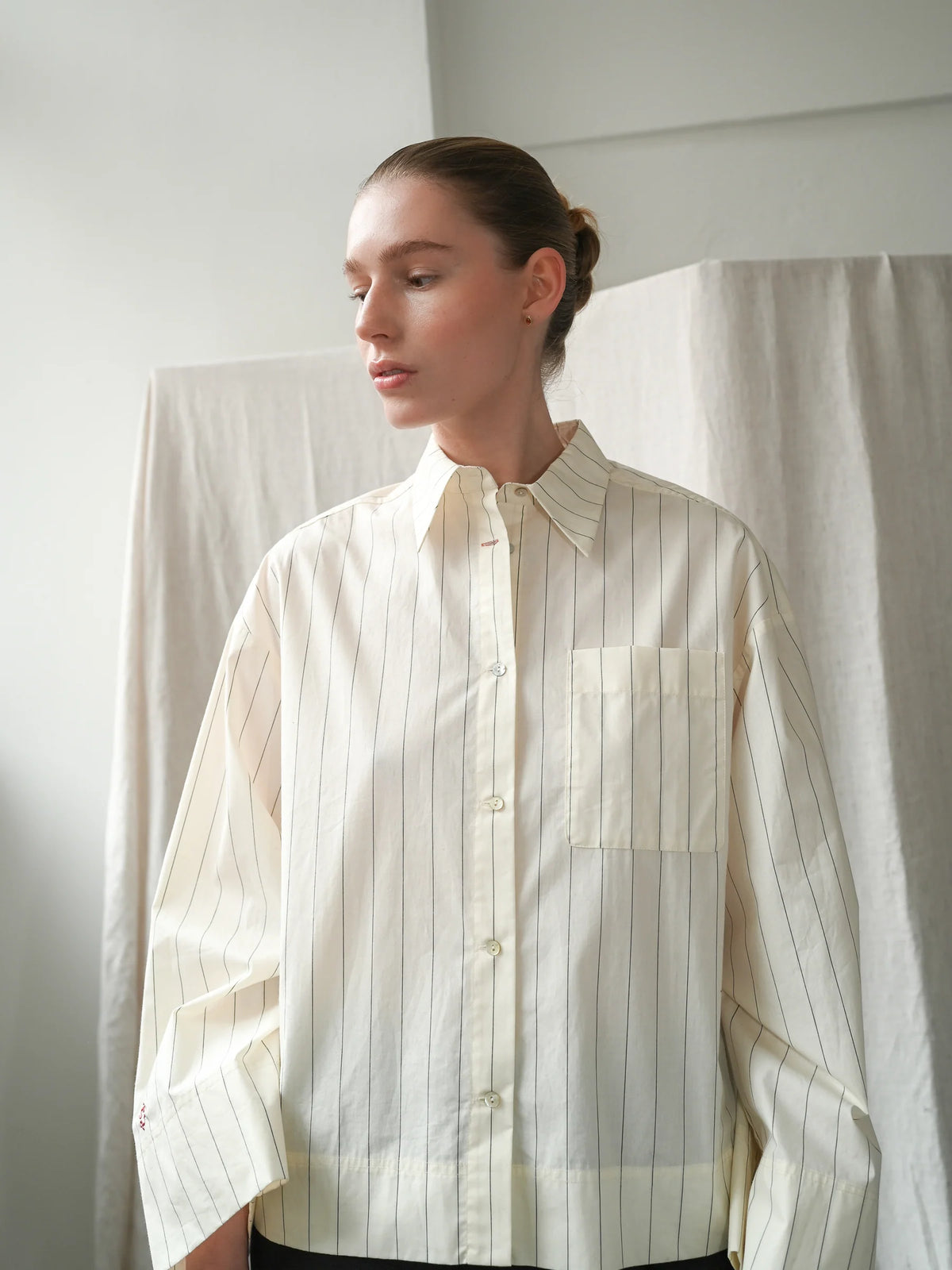 Proem Parades Dagny LS Pinstripe Shirt | Off White & Black
