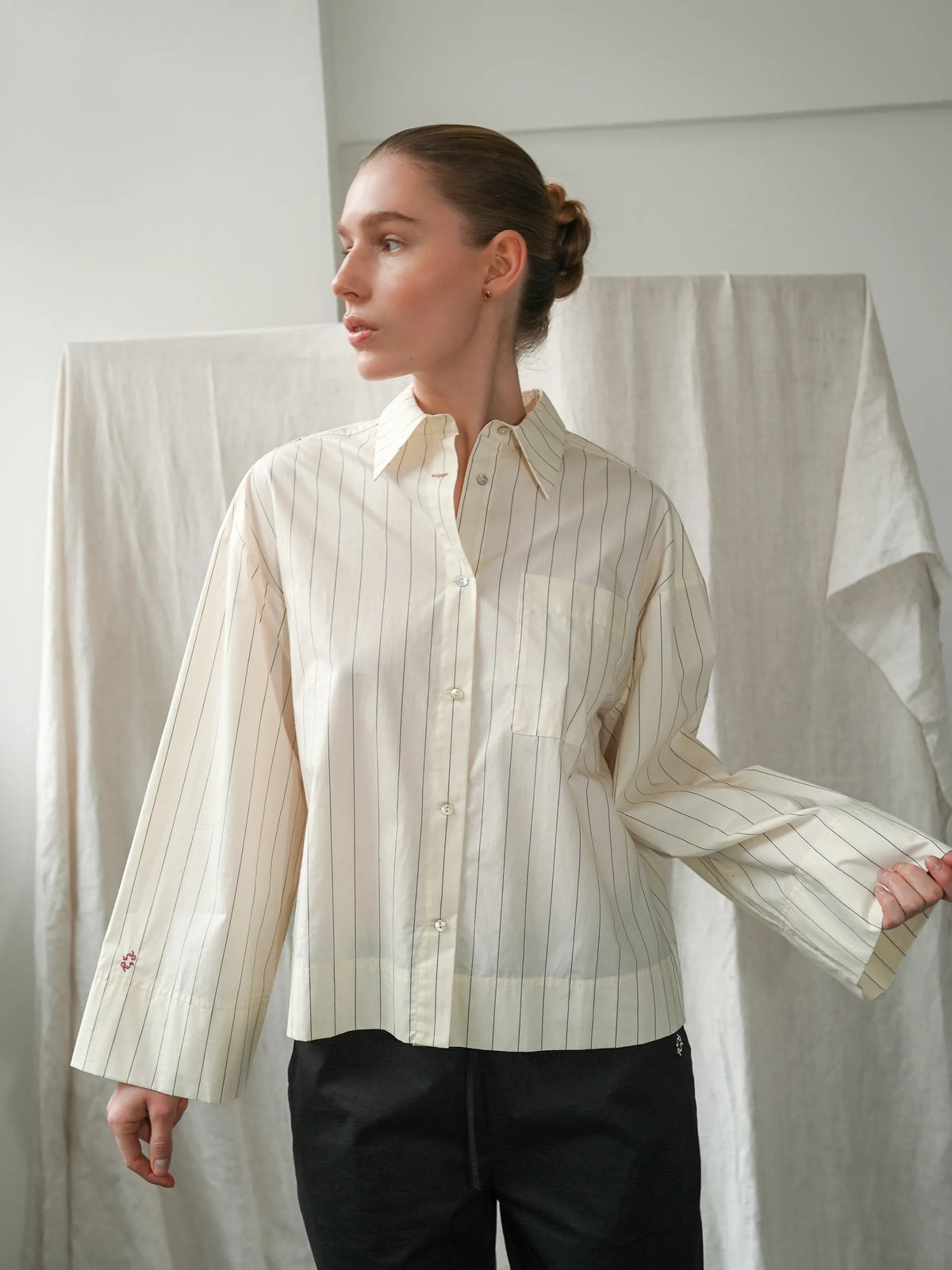 Proem Parades Dagny LS Pinstripe Shirt | Off White & Black