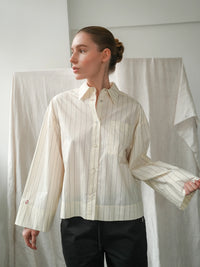 Proem Parades Dagny LS Pinstripe Shirt | Off White & Black