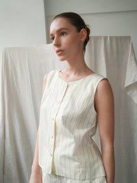 Proem Parades Dagny Pinstripe Top | Off White & Black