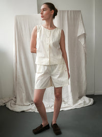 Proem Parades Dagny Pinstripe Top | Off White & Black