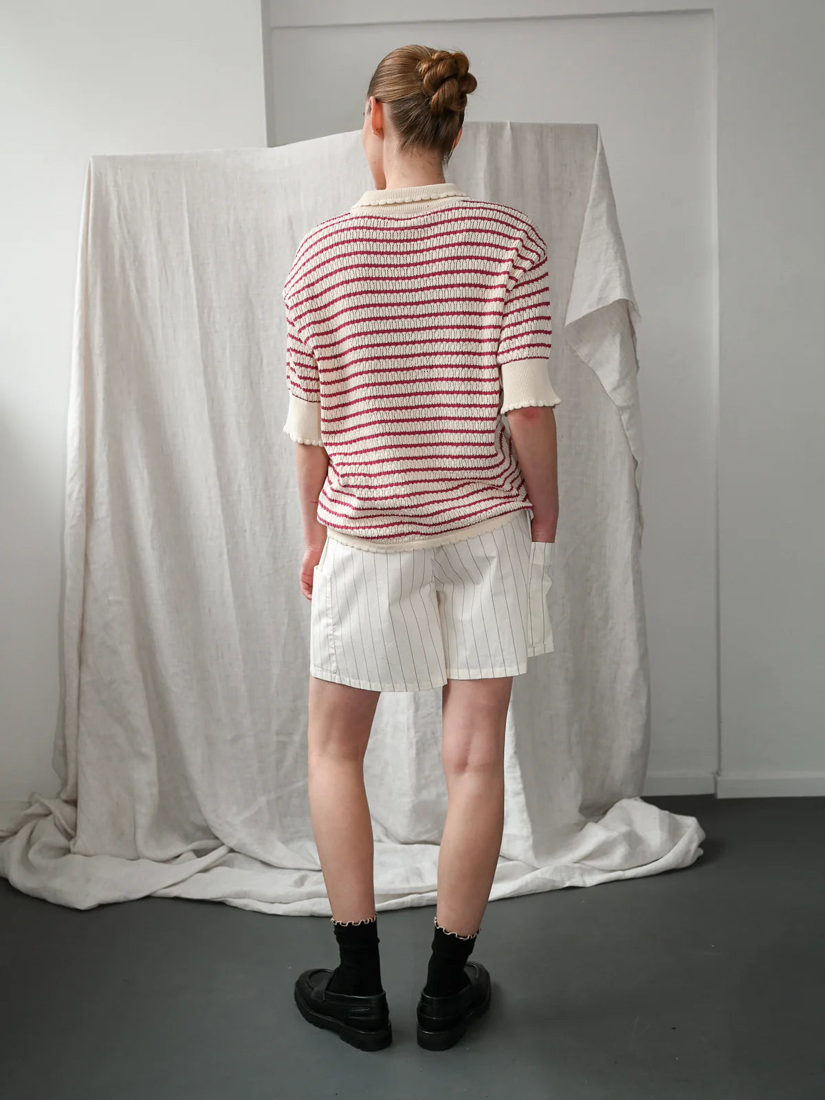 Proem Parades Lullu SS Polo Cardigan | Ecru & Holly Berry