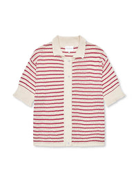 Proem Parades Lullu SS Polo Cardigan | Ecru & Holly Berry