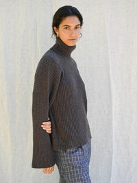 Ellen Cashmere T-Neck Sweater | Dark Brown