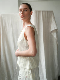 Proem Parades Dagny Pinstripe Top | Off White & Black