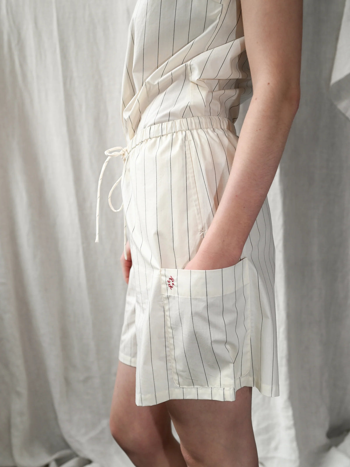 Proem Parades Dagny Pinstripe Shorts | Off White & Black