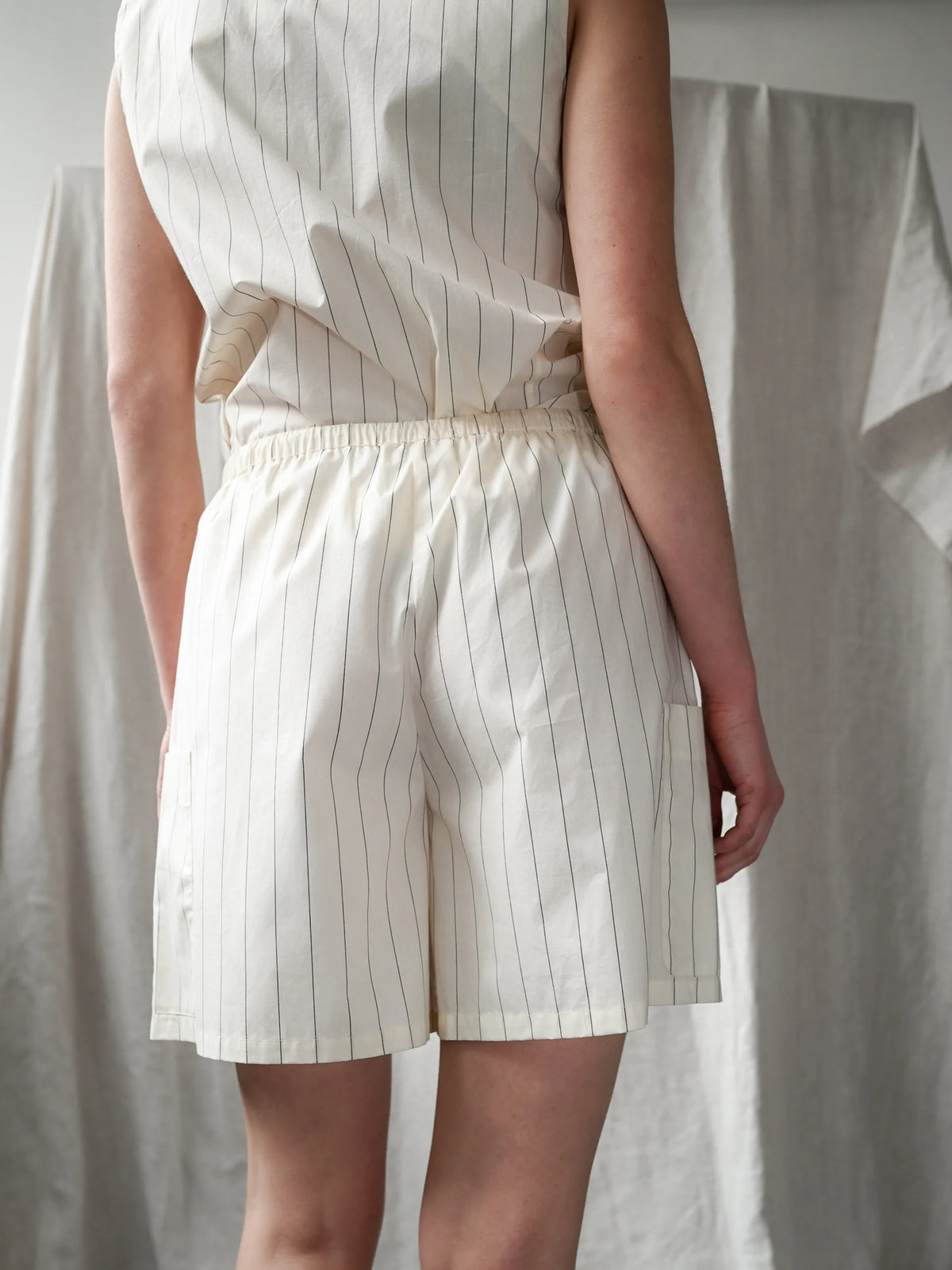 Proem Parades Dagny Pinstripe Shorts | Off White & Black