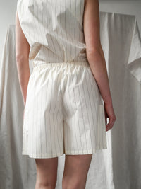 Proem Parades Dagny Pinstripe Shorts | Off White & Black