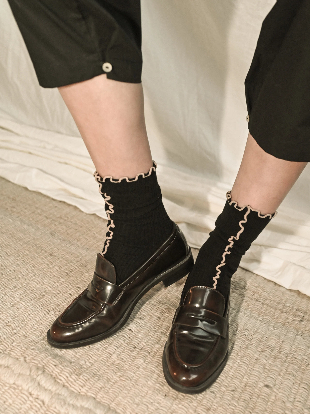 Proem Parades | Kusama Socks rib w/frills 2-pack | Black