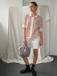 Proem Parades Lullu SS Polo Cardigan | Ecru & Holly Berry