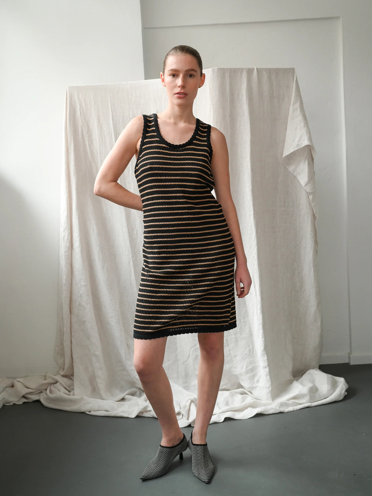 Proem Parades Verde Knit Tank Dress | Black & Cognac