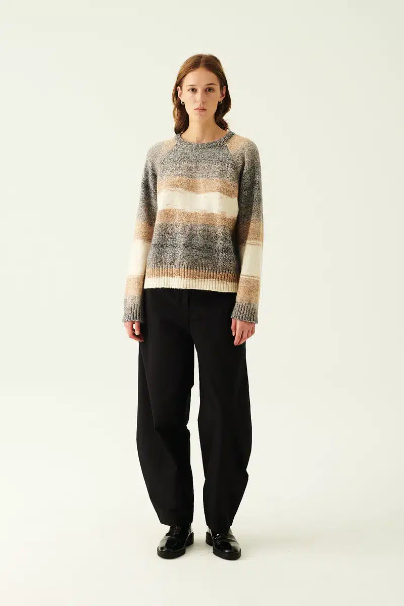 Rue de Tokyo Kyrsten Sweater Wool Alpaca | White Beige Dark Green Stripe