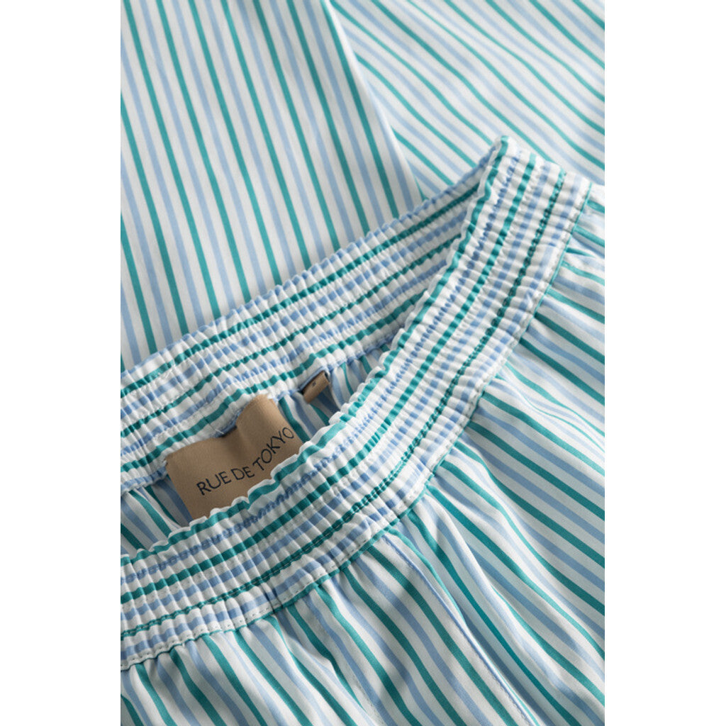 Rue de Tokyo Palla Pant Striped Cotton | Light Blue/Green Stripe