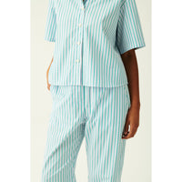 Rue de Tokyo Palla Pant Striped Cotton | Light Blue/Green Stripe