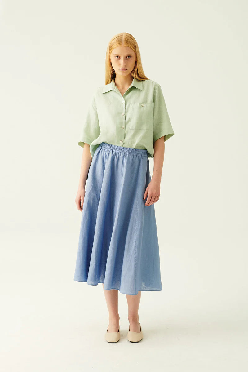 Rue de Tokyo Pilar Skirt Light Linen | Ocean Blue | Nederdel i 100 % Hør