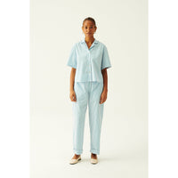 Rue de Tokyo Palla Pant Striped Cotton | Light Blue/Green Stripe